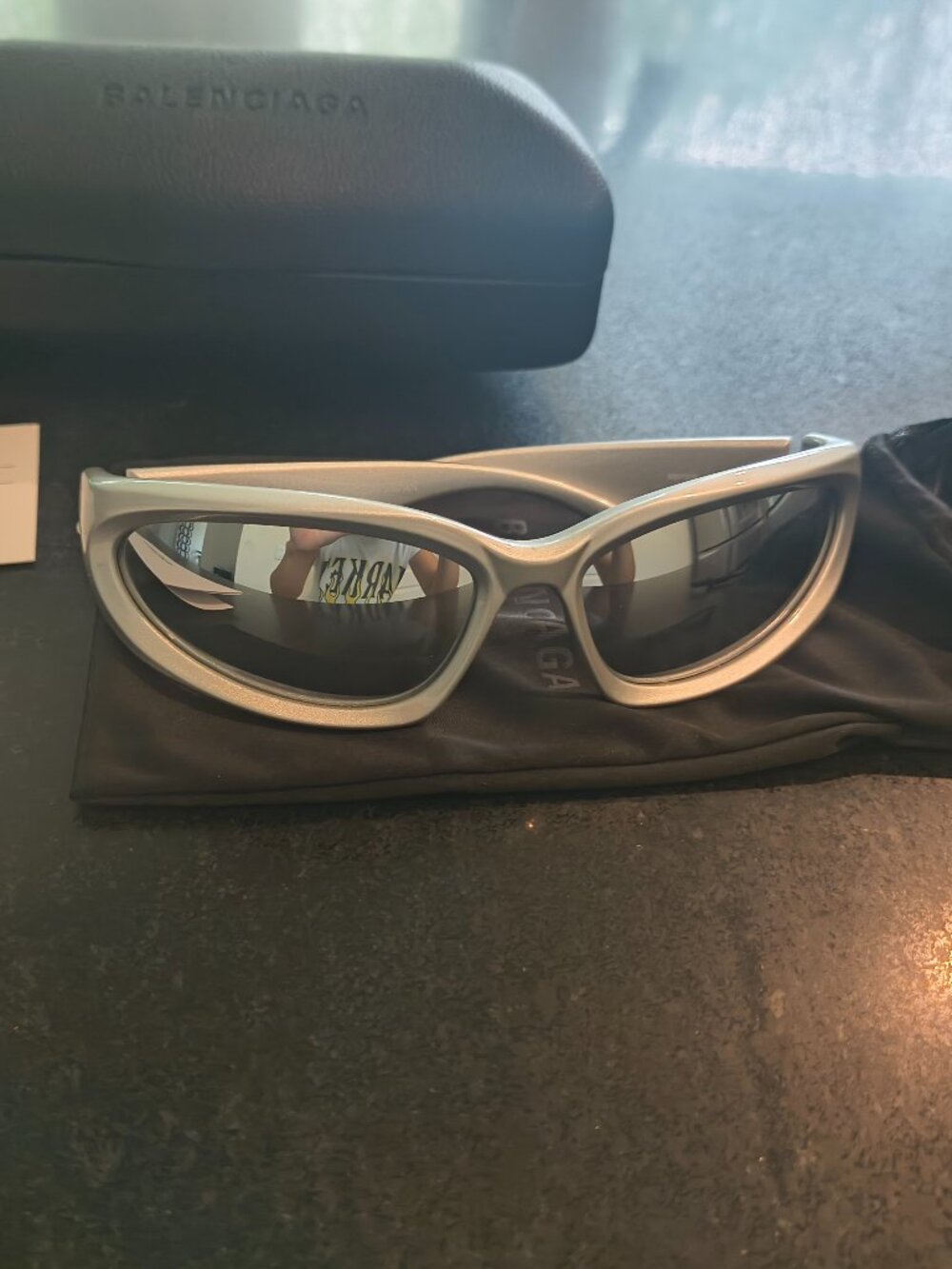 Authentic Balenciaga oval swift sunglasses silver